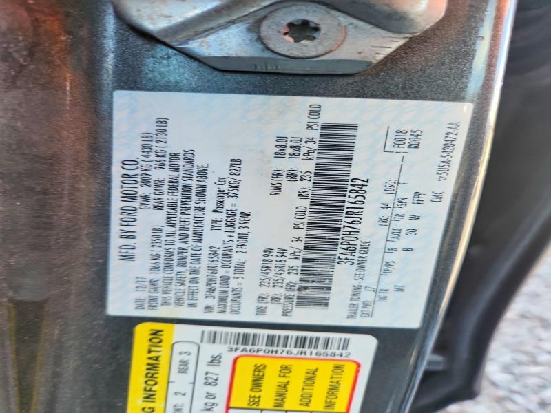 2018 Ford Fusion მანქანა იყიდება აუქციონზე, vin: 3FA6P0H76JR165842, აუქციონის ნომერი: 66862946