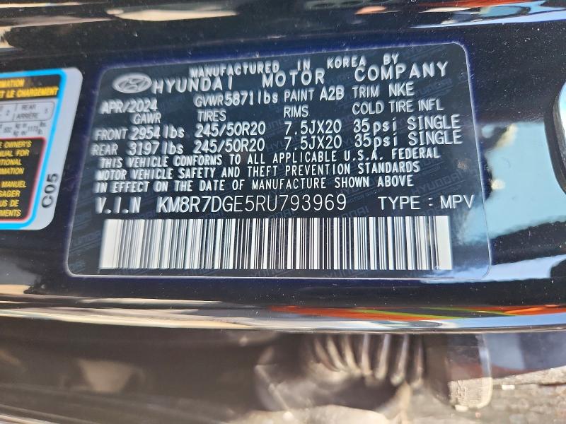 68292586 :رقم المزاد ، KM8R7DGE5RU793969 vin ، 2024 Hyundai Palisade مزاد بيع