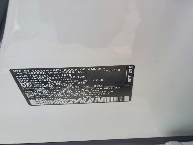 Aukcja sprzedaży 2019 Volkswagen Atlas, vin: 1V2WR2CA3KC613777, numer aukcji: 68154486