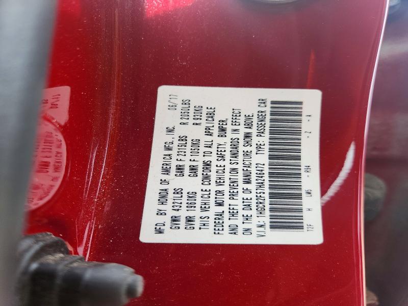 67409786 :رقم المزاد ، 1HGCR2F57HA246472 vin ، 2017 Honda Accord مزاد بيع