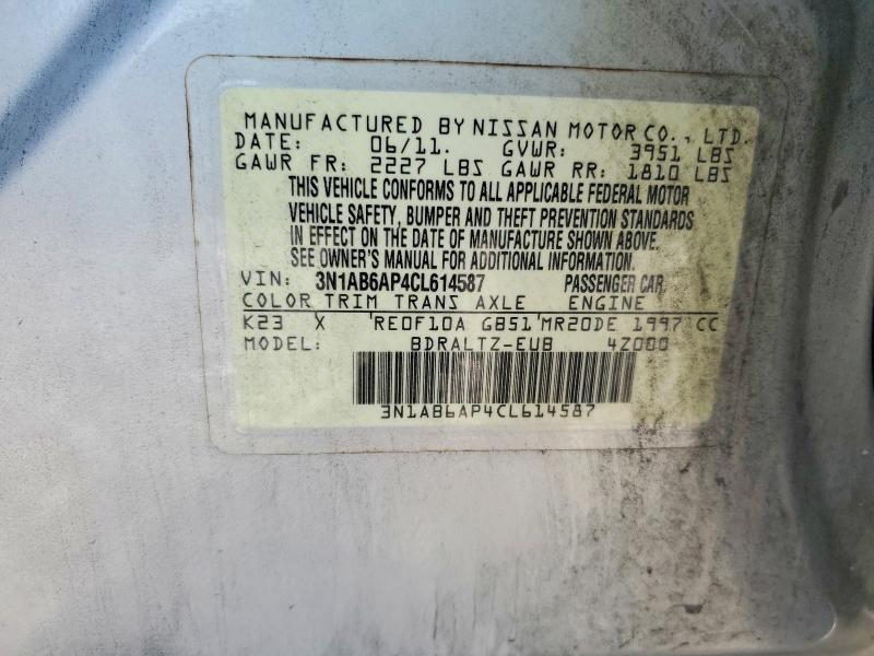 69603286 :رقم المزاد ، 3N1AB6AP4CL614587 vin ، 2012 Nissan Sentra مزاد بيع