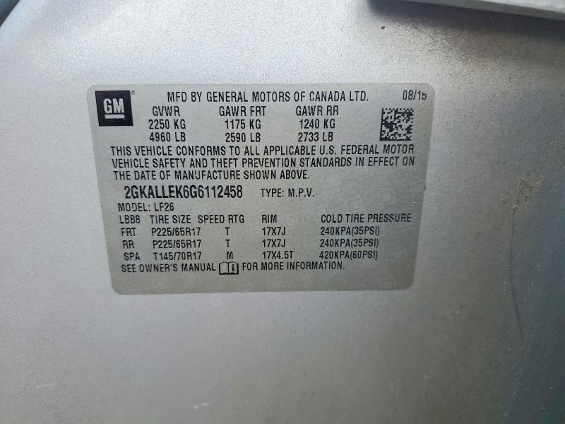 2016 Gmc Terrain მანქანა იყიდება აუქციონზე, vin: 2GKALLEK6G6112458, აუქციონის ნომერი: 67395996