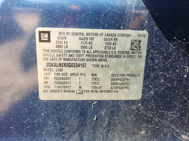 Aukcja sprzedaży 2016 Gmc Terrain, vin: 2GKALNEK6G6234197, numer aukcji: 68781846