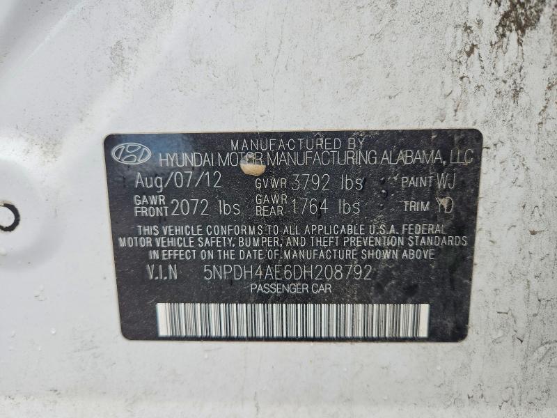 Продаж на аукціоні авто 2013 Hyundai Elantra, vin: 5NPDH4AE6DH208792, номер лоту: 69504026