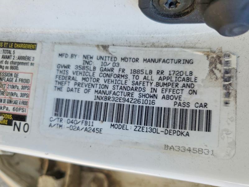 Aukcja sprzedaży 2004 Toyota Corolla, vin: 1NXBR32E94Z261016, numer aukcji: 69970416
