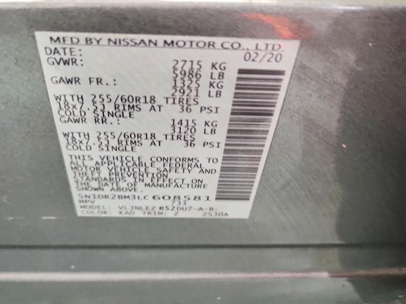 Auction sale of the 2020 Nissan Pathfinder, vin: 5N1DR2BM3LC608581, lot number: 70882586