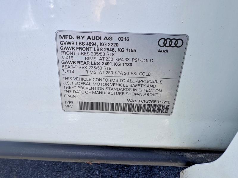 Продажа на аукционе авто 2016 Audi Q3, vin: WA1EFCFS7GR017215, номер лота: 68509646