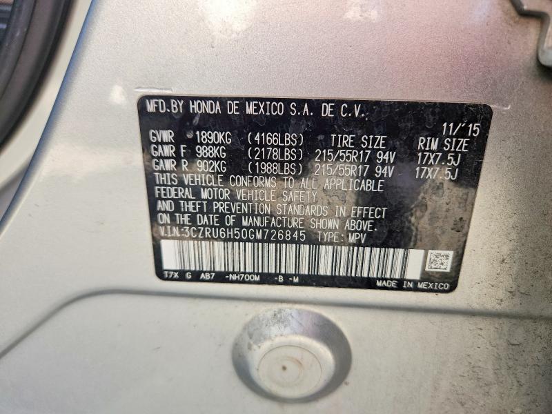 2016 Honda Hr-v მანქანა იყიდება აუქციონზე, vin: 3CZRU6H50GM726845, აუქციონის ნომერი: 70717766