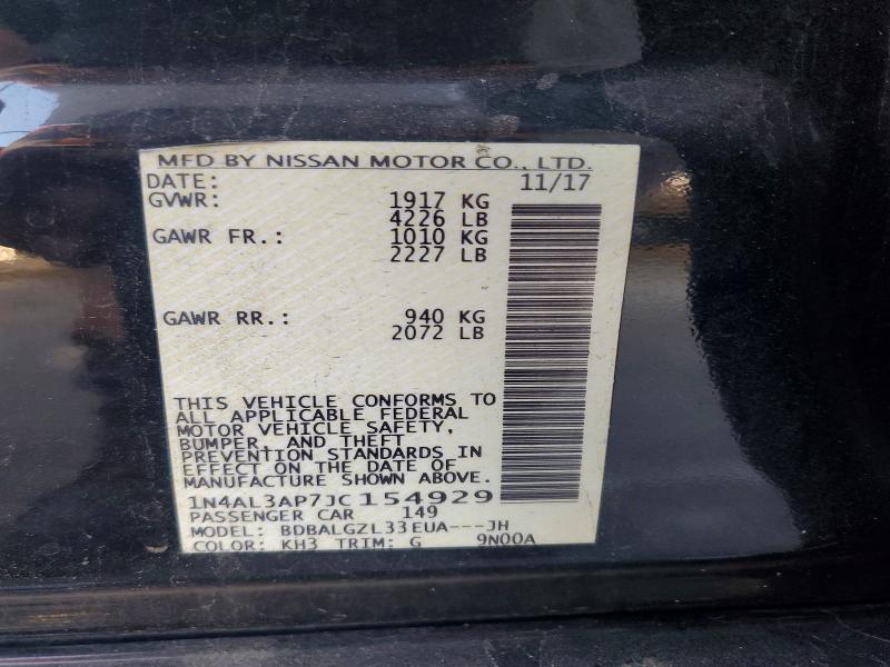Aukcja sprzedaży 2018 Nissan Altima, vin: 1N4AL3AP7JC154929, numer aukcji: 69624476