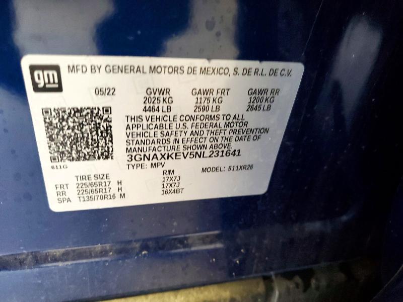 Продаж на аукціоні авто 2022 Chevrolet Equinox, vin: 3GNAXKEV5NL231641, номер лоту: 67797806