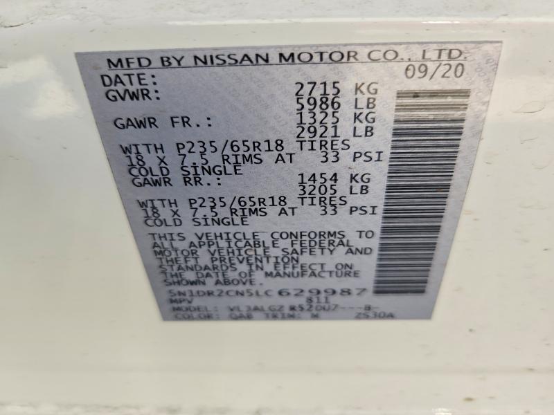 2020 Nissan Pathfinder მანქანა იყიდება აუქციონზე, vin: 5N1DR2CN5LC629987, აუქციონის ნომერი: 67572956