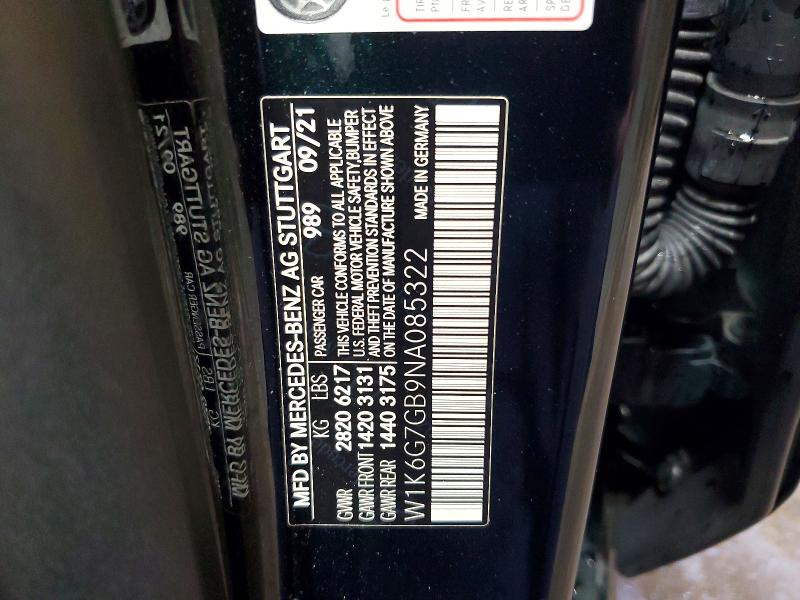 2022 Mercedes-benz S მანქანა იყიდება აუქციონზე, vin: W1K6G7GB9NA085322, აუქციონის ნომერი: 67236436