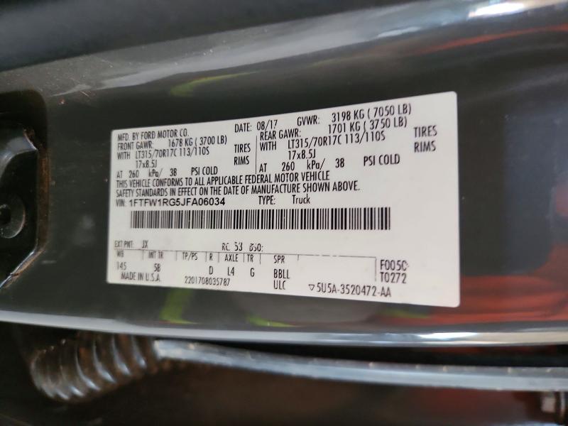 2018 Ford F150 მანქანა იყიდება აუქციონზე, vin: 1FTFW1RG5JFA06034, აუქციონის ნომერი: 68021276