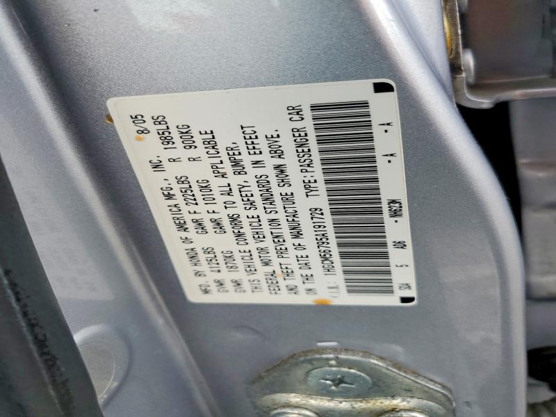 Aukcja sprzedaży 2005 Honda Accord, vin: 1HGCM56795A191729, numer aukcji: 70452456