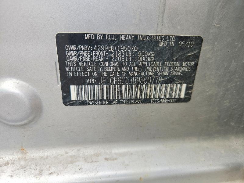 Aukcja sprzedaży 2011 Subaru Impreza, vin: JF1GH6C63BH800778, numer aukcji: 66798166
