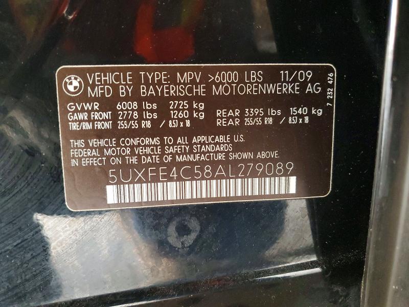 69593456 :رقم المزاد ، 5UXFE4C58AL279089 vin ، 2010 Bmw X5 مزاد بيع