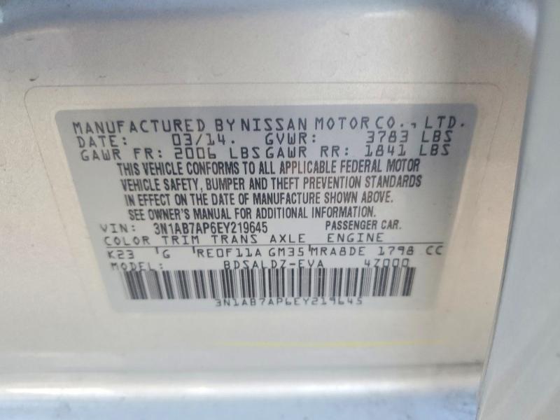 Aukcja sprzedaży 2014 Nissan Sentra, vin: 3N1AB7AP6EY219645, numer aukcji: 68702086