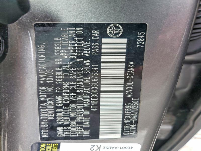 2006 Toyota Camry მანქანა იყიდება აუქციონზე, vin: 4T1BE30K36U676341, აუქციონის ნომერი: 67504116