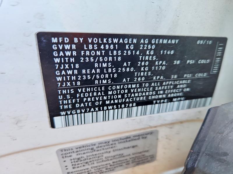 70562876 :رقم المزاد ، WVGBV7AX1BW518788 vin ، 2011 Volkswagen Tiguan مزاد بيع
