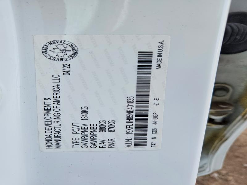 Продаж на аукціоні авто 2022 Honda Civic, vin: 19XFL1H85NE401835, номер лоту: 67993536