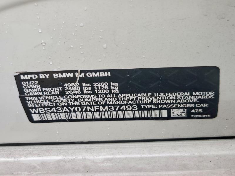 Продажа на аукционе авто 2022 Bmw M3, vin: WBS43AY07NFM37493, номер лота: 65009276