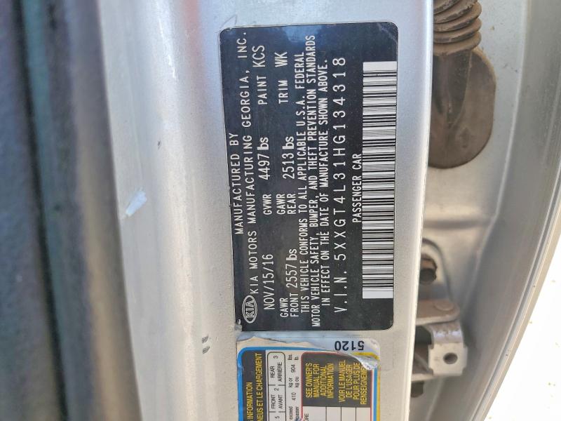 2017 Kia Optima მანქანა იყიდება აუქციონზე, vin: 5XXGT4L31HG134318, აუქციონის ნომერი: 67707716
