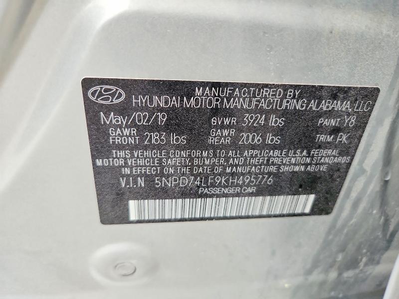 Продаж на аукціоні авто 2019 Hyundai Elantra, vin: 5NPD74LF9KH495776, номер лоту: 68182356