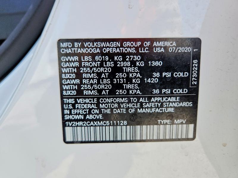 Продаж на аукціоні авто 2021 Volkswagen Atlas, vin: 1V2HR2CAXMC511128, номер лоту: 67560626