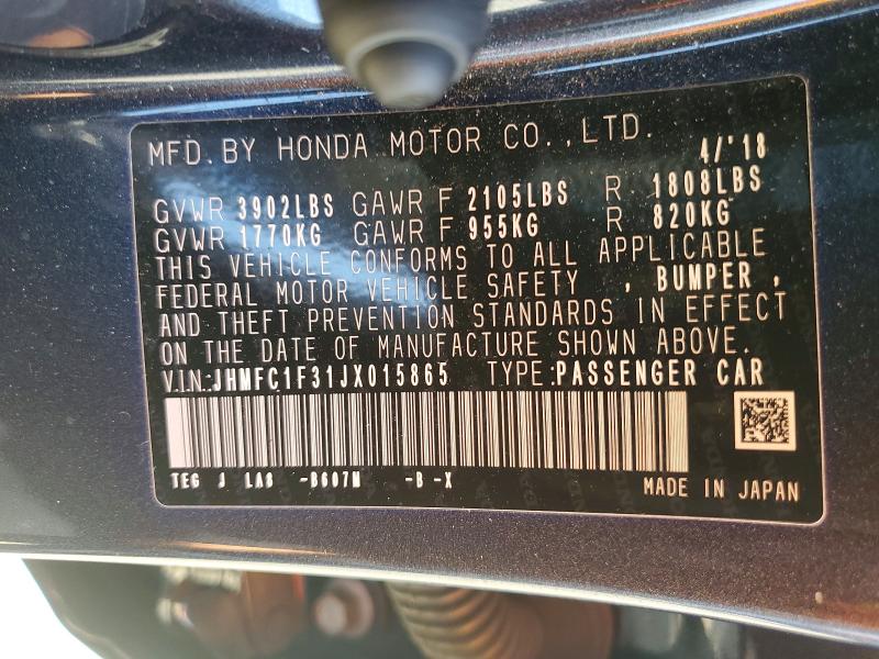 Aukcja sprzedaży 2018 Honda Civic, vin: JHMFC1F31JX015865, numer aukcji: 70582246