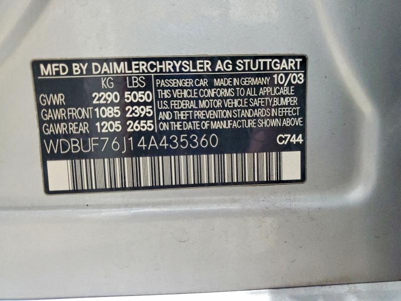 Продаж на аукціоні авто 2004 Mercedes-benz E, vin: WDBUF76J14A435360, номер лоту: 70016366