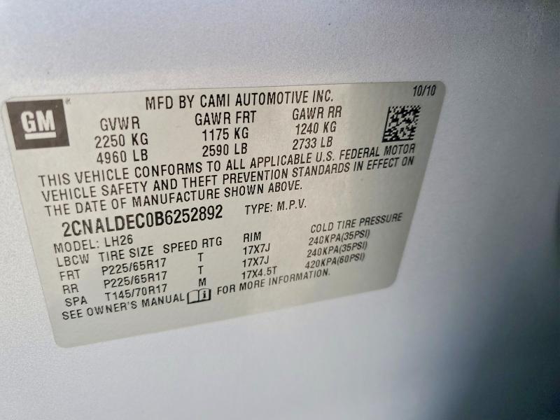 Aukcja sprzedaży 2011 Chevrolet Equinox, vin: 2CNALDEC0B6252892, numer aukcji: 69298626
