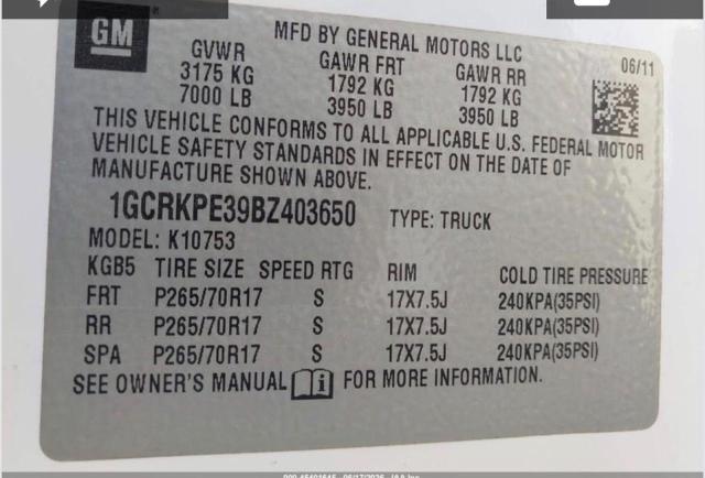 Aukcja sprzedaży 2011 Chevrolet Silverado, vin: 1GCRKPE39BZ403650, numer aukcji: 70121396