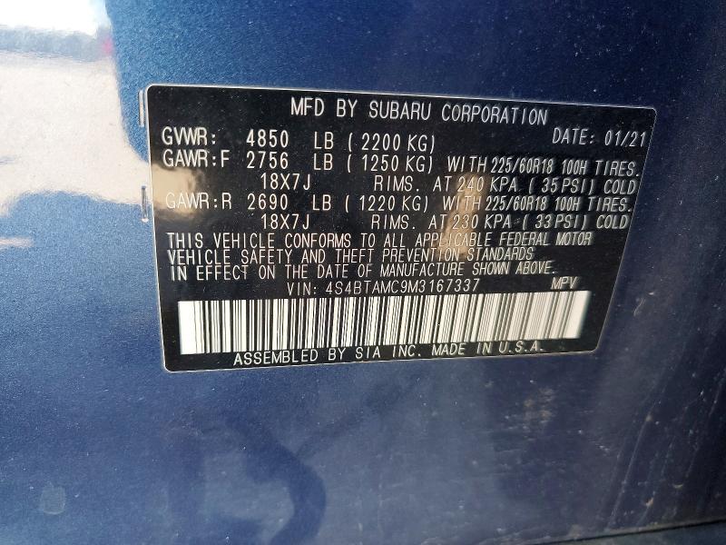 Продаж на аукціоні авто 2021 Subaru Outback, vin: 4S4BTAMC9M3167337, номер лоту: 67726986