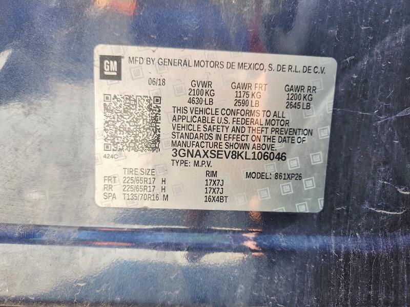 70137986 :رقم المزاد ، 3GNAXSEV8KL106046 vin ، 2019 Chevrolet Equinox مزاد بيع