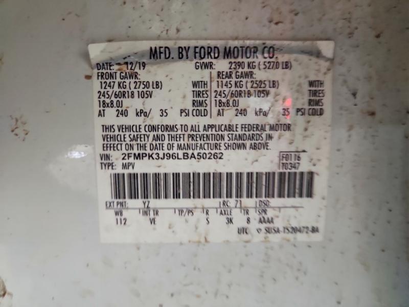 2020 Ford Edge მანქანა იყიდება აუქციონზე, vin: 2FMPK3J96LBA50262, აუქციონის ნომერი: 70973356