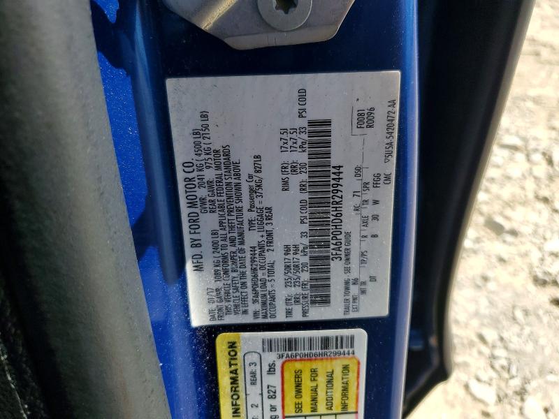 67853936 :رقم المزاد ، 3FA6P0HD6HR299444 vin ، 2017 Ford Fusion مزاد بيع
