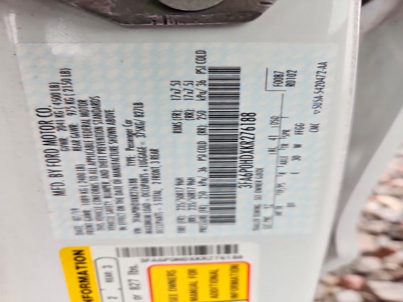 Продаж на аукціоні авто 2019 Ford Fusion, vin: 3FA6P0HDXKR276188, номер лоту: 69342866