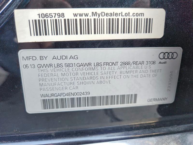Продажа на аукционе авто 2014 Audi A8, vin: WAURGAFD4EN002439, номер лота: 68550036
