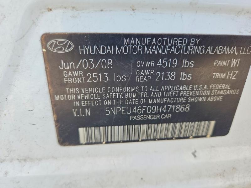 2009 Hyundai Sonata მანქანა იყიდება აუქციონზე, vin: 5NPEU46F09H471868, აუქციონის ნომერი: 70228236