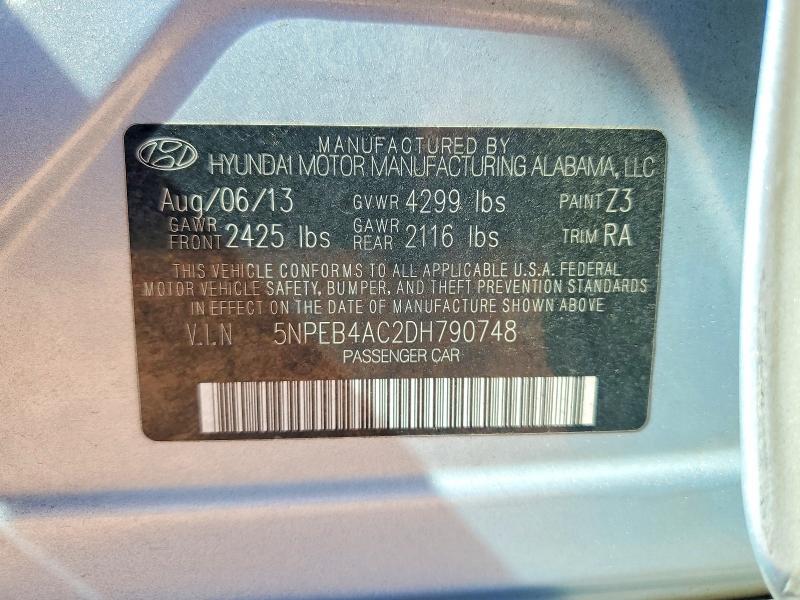 68280596 :رقم المزاد ، 5NPEB4AC2DH790748 vin ، 2013 Hyundai Sonata مزاد بيع