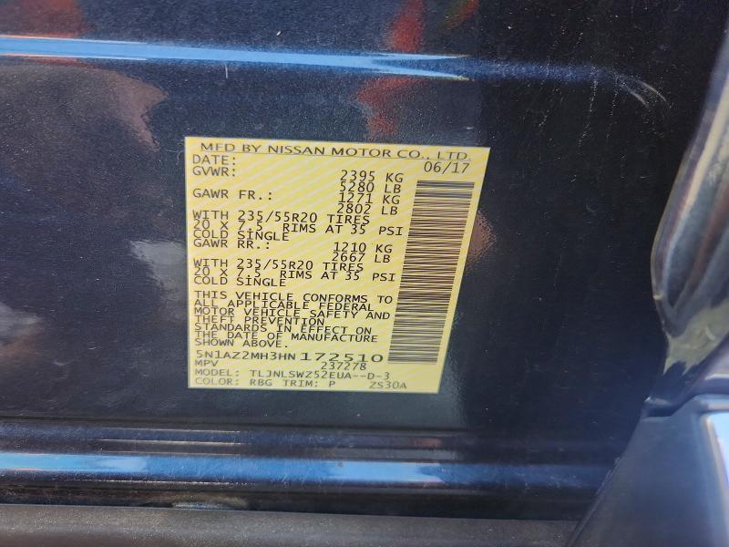 Продажа на аукционе авто 2017 Nissan Murano, vin: 5N1AZ2MH3HN172510, номер лота: 67557356