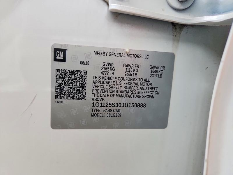 2018 Chevrolet Impala მანქანა იყიდება აუქციონზე, vin: 1G1125S30JU150888, აუქციონის ნომერი: 71204016