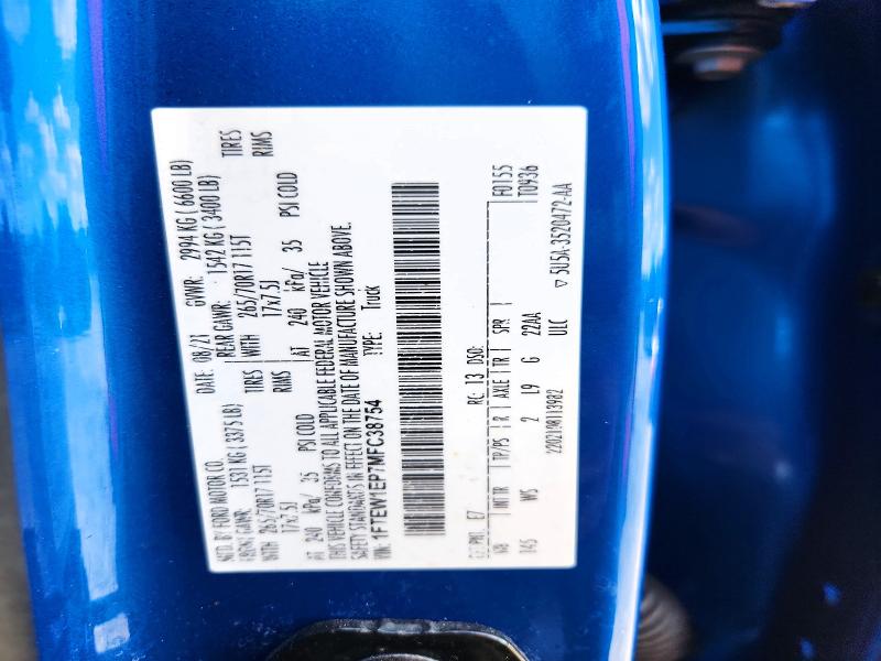 Продажа на аукционе авто 2021 Ford F150, vin: 1FTEW1EP7MFC38754, номер лота: 69922356