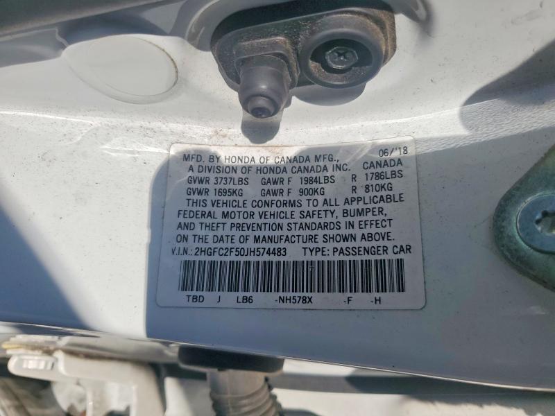 Продаж на аукціоні авто 2018 Honda Civic, vin: 2HGFC2F50JH574483, номер лоту: 68772756