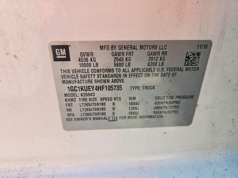 Auction sale of the 2017 Chevrolet Silverado, vin: 1GC1KUEY4HF105735, lot number: 69894326