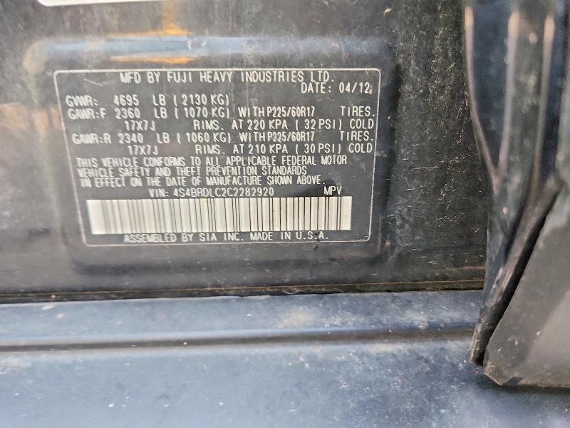 Aukcja sprzedaży 2012 Subaru Outback, vin: 4S4BRDLC2C2282920, numer aukcji: 67490616