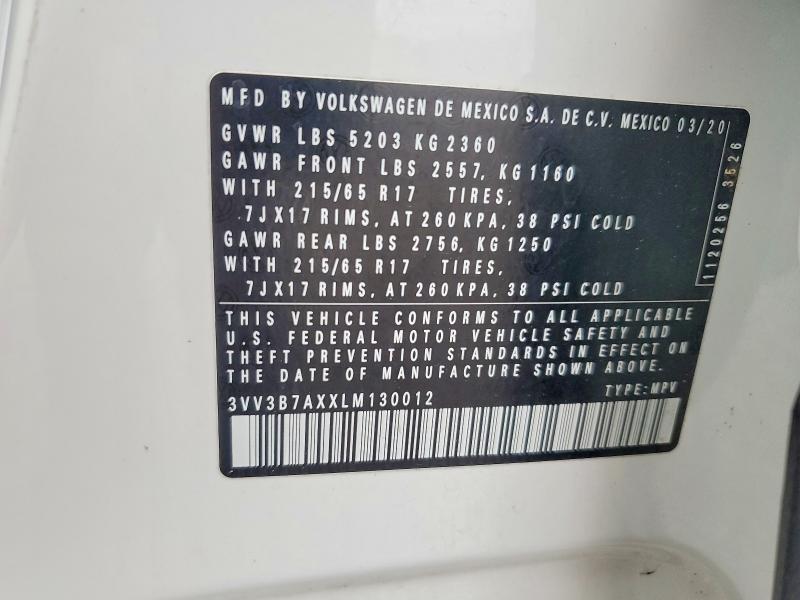 69950376 :رقم المزاد ، 3VV3B7AXXLM130012 vin ، 2020 Volkswagen Tiguan مزاد بيع