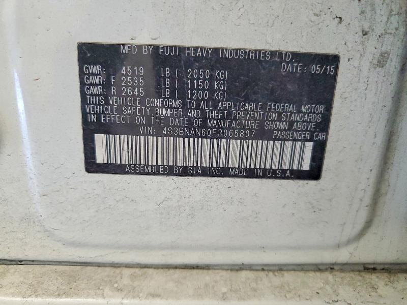 2015 Subaru Legacy მანქანა იყიდება აუქციონზე, vin: 4S3BNAN60F3065807, აუქციონის ნომერი: 68937426