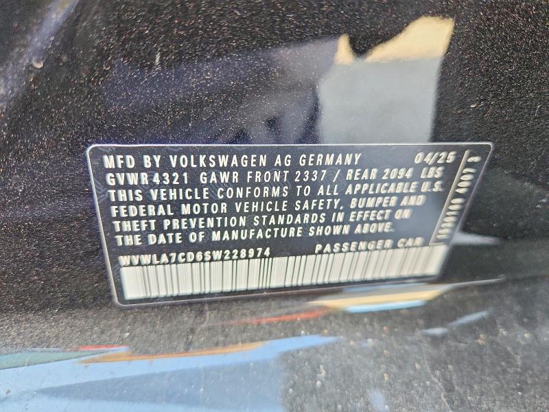 2025 Volkswagen Gti მანქანა იყიდება აუქციონზე, vin: WVWLA7CD6SW228974, აუქციონის ნომერი: 69528036