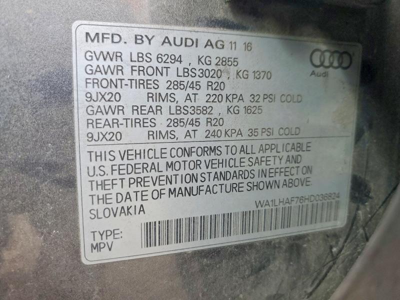 67319986 :رقم المزاد ، WA1LHAF76HD036824 vin ، 2017 Audi Q7 مزاد بيع